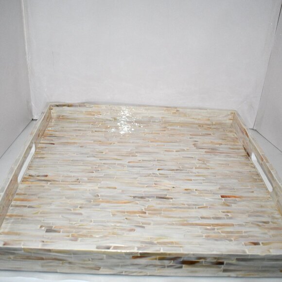 PEMAR Extra Large 20" Square Mother of Pearl Ottoman Tray with Insert Handles – - Picture 3 of 8